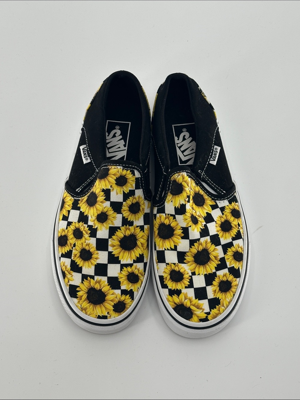 Vans Black & Yellow Sunflower Checkerboard Slip-Ons